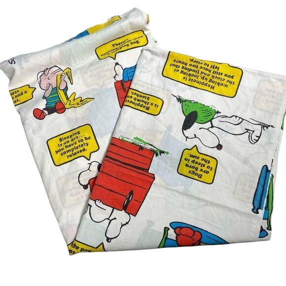 Vintage Peanuts Gang Flat Sheet Made in USA Muslin Fabric - Picture 2 of 8